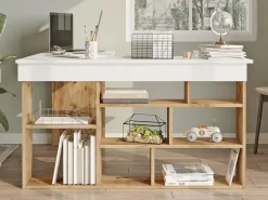 Vente-unique Escritorio de esquina color blanco y natural - TILEUL