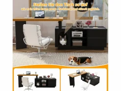 Hot Escritorio de esquina con caseta para mascotas integrada – 120x50 cm, MDF, flexible, diseño en L o lineal, y roble (120x50x72 cm) Negro