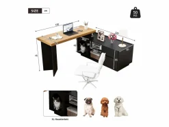 Hot Escritorio de esquina con caseta para mascotas integrada – 120x50 cm, MDF, flexible, diseño en L o lineal, y roble (120x50x72 cm) Negro