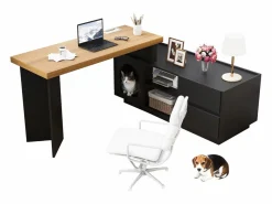 Hot Escritorio de esquina con caseta para mascotas integrada – 120x50 cm, MDF, flexible, diseño en L o lineal, y roble (120x50x72 cm) Negro