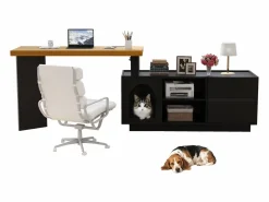 Hot Escritorio de esquina con caseta para mascotas integrada – 120x50 cm, MDF, flexible, diseño en L o lineal, y roble (120x50x72 cm) Negro