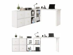 Merax Escritorio de esquina con tablero giratorio 360° - 140 x 120 x 78 cm - En forma de L o recto - con 4 compartimentos + 4 cajones - MDF -