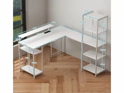 Sale Escritorio de esquina con estante y puerto USB, de madera, (137x140x139,5 cm) Blanco
