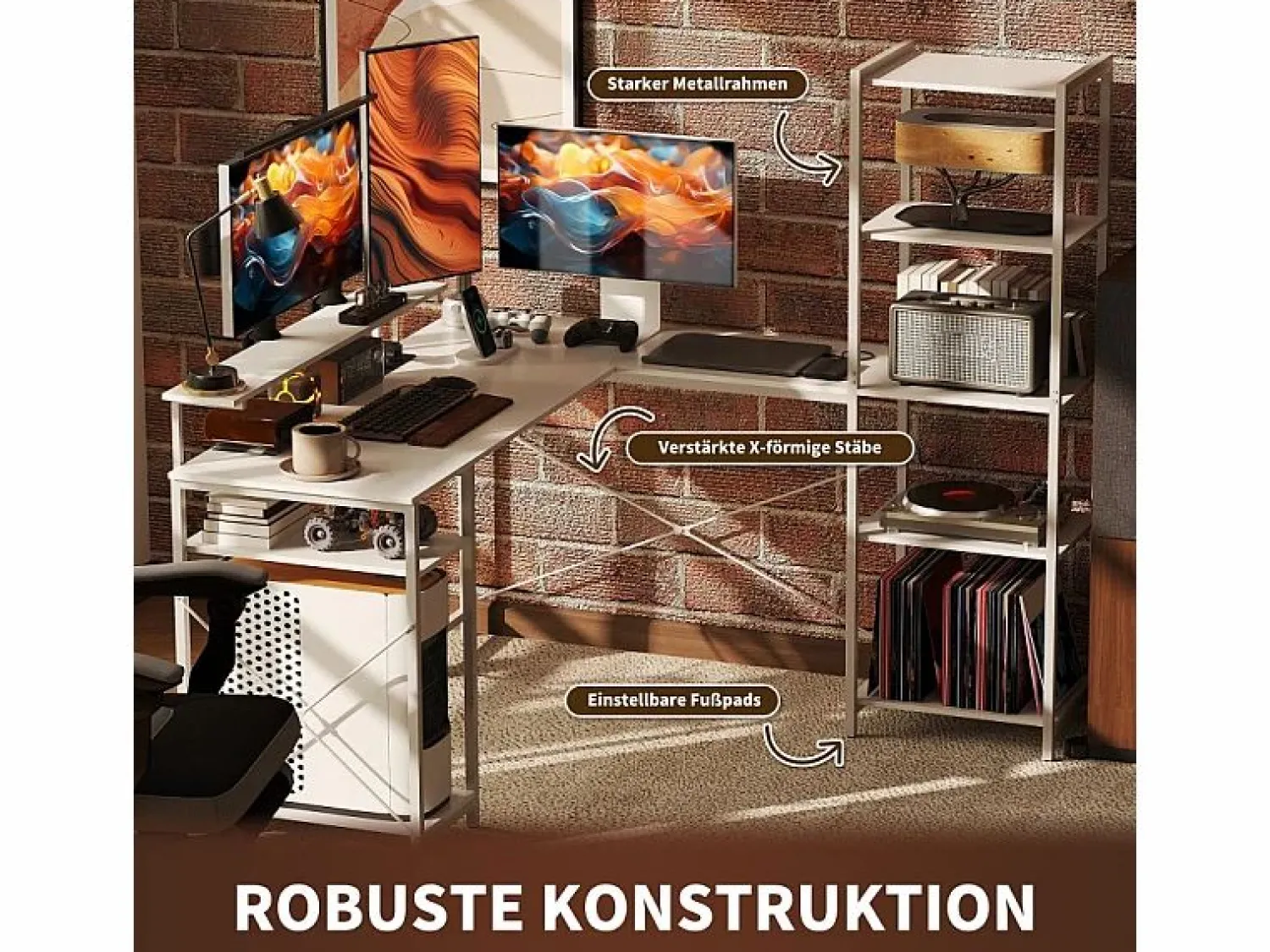 Sale Escritorio de esquina con estante y puerto USB, de madera, (137x140x139,5 cm) Blanco