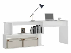 Outlet Clicnbuy Escritorio de esquina contrachapada brillo 200x50x76 cm Blanco