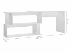 Outlet Clicnbuy Escritorio de esquina contrachapada brillo 200x50x76 cm Blanco