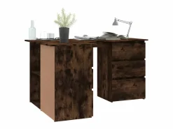 New Clicnbuy Escritorio de esquina contrachapada roble ahumado 145x100x76cm Marru00f3n