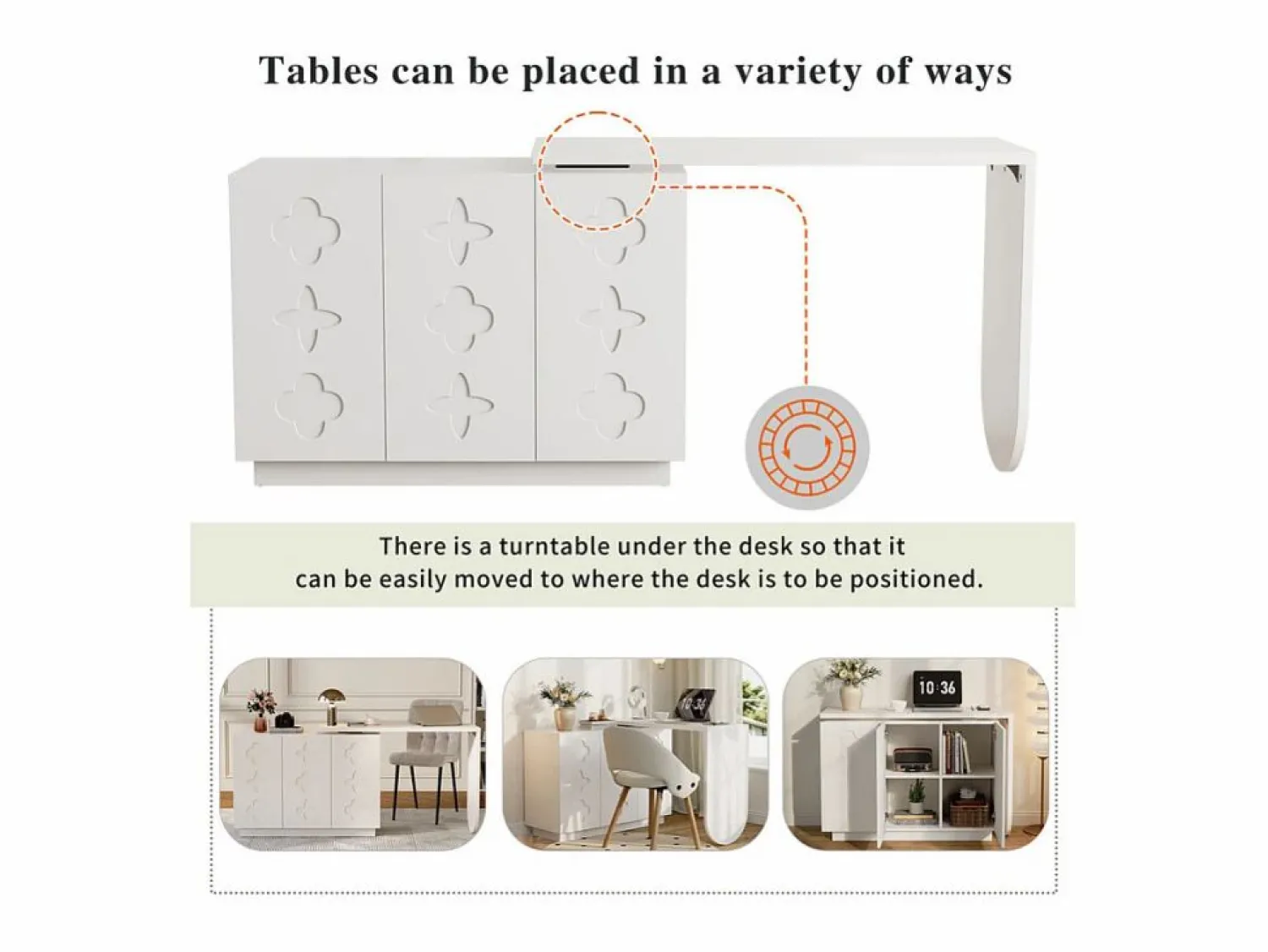 Best Escritorio de esquina extensible - con 3 puertas en MDF - función giratoria - - 110x40x75cm Mesa De Ordenador