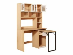 Outlet Escritorio de esquina extensible con tablero giratorio, gran espacio de almacenamiento integrado, en MDF natural claro - 110x55x180cm Mesa De Ordenador