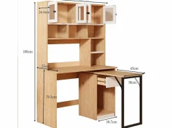 Outlet Escritorio de esquina extensible con tablero giratorio, gran espacio de almacenamiento integrado, en MDF natural claro - 110x55x180cm Mesa De Ordenador