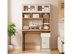 Outlet Escritorio de esquina extensible con tablero giratorio, gran espacio de almacenamiento integrado, en MDF natural claro - 110x55x180cm Mesa De Ordenador