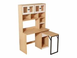 Outlet Escritorio de esquina extensible con tablero giratorio, gran espacio de almacenamiento integrado, en MDF natural claro - 110x55x180cm Mesa De Ordenador