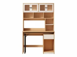 Outlet Escritorio de esquina extensible con tablero giratorio, gran espacio de almacenamiento integrado, en MDF natural claro - 110x55x180cm Mesa De Ordenador
