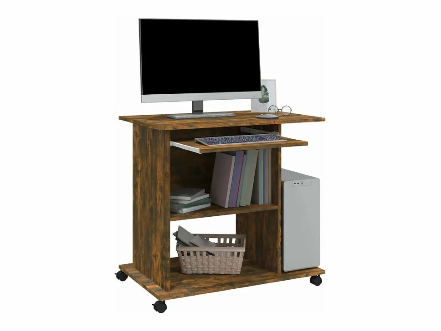 Clicnbuy Escritorio de madera contrachapada roble ahumado 80x50x75 cm