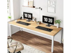 Clearance Tribesigns Escritorio de oficina en casa para 2 personas, escritorio de computadora extra largo de 200 cm, estación de trabajo doble para oficina en casa Beige
