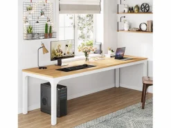 Clearance Tribesigns Escritorio de oficina en casa para 2 personas, escritorio de computadora extra largo de 200 cm, estación de trabajo doble para oficina en casa Beige