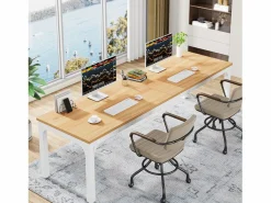 Clearance Tribesigns Escritorio de oficina en casa para 2 personas, escritorio de computadora extra largo de 200 cm, estación de trabajo doble para oficina en casa Beige