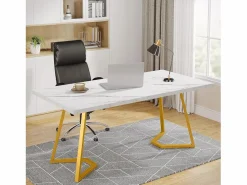 Escritorio de ordenador - 140 x 80 x 75 cm - Mesa de ordenador - Mesa de oficina - Mesa de trabajo - Mesa de oficina - y dorado Mesa De Ordenador