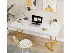 Escritorio de ordenador - 140 x 80 x 75 cm - Mesa de ordenador - Mesa de oficina - Mesa de trabajo - Mesa de oficina - y dorado Mesa De Ordenador