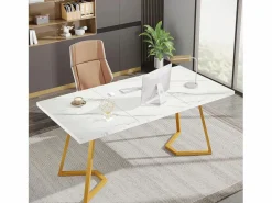Escritorio de ordenador - 140 x 80 x 75 cm - Mesa de ordenador - Mesa de oficina - Mesa de trabajo - Mesa de oficina - y dorado Mesa De Ordenador