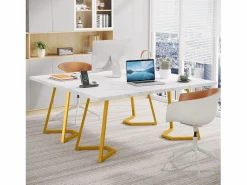 Escritorio de ordenador - 140 x 80 x 75 cm - Mesa de ordenador - Mesa de oficina - Mesa de trabajo - Mesa de oficina - y dorado Mesa De Ordenador