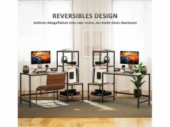 Escritorio de ordenador con estantes, soporte para monitor, cajón y soporte para impresora, MDF, marrón (150x48x125 cm)