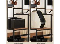 Escritorio de ordenador con estantes, soporte para monitor, cajón y soporte para impresora, MDF, marrón (150x48x125 cm)