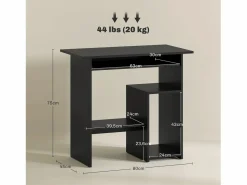 Sale Escritorio de ordenador con estantes abiertos y espacio de almacenamiento, mesa de trabajo, para oficina o dormitorio, madera contrachapada, (80x45x75 cm) Negro