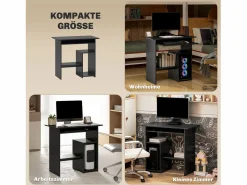 Sale Escritorio de ordenador con estantes abiertos y espacio de almacenamiento, mesa de trabajo, para oficina o dormitorio, madera contrachapada, (80x45x75 cm) Negro
