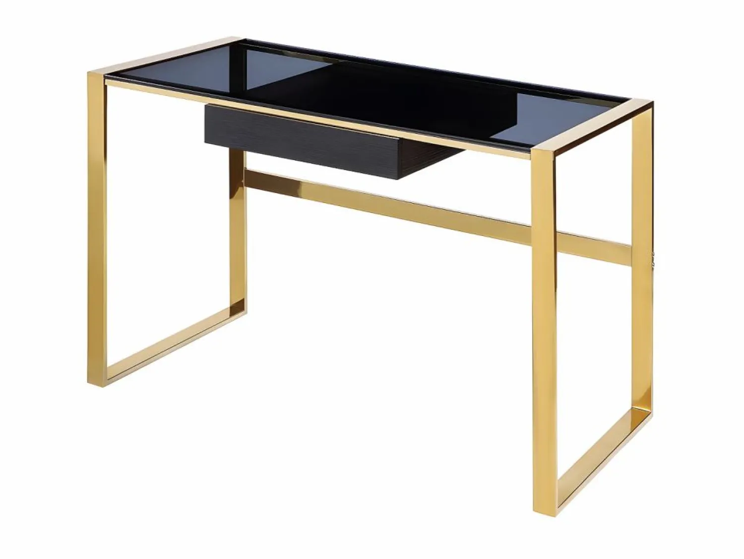 Vente-unique Escritorio design con 1 cajón cristal templado y acero y dorado. SALI Negro