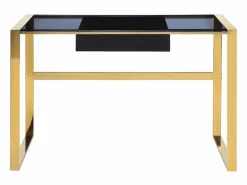 Vente-unique Escritorio design con 1 cajón cristal templado y acero y dorado. SALI Negro