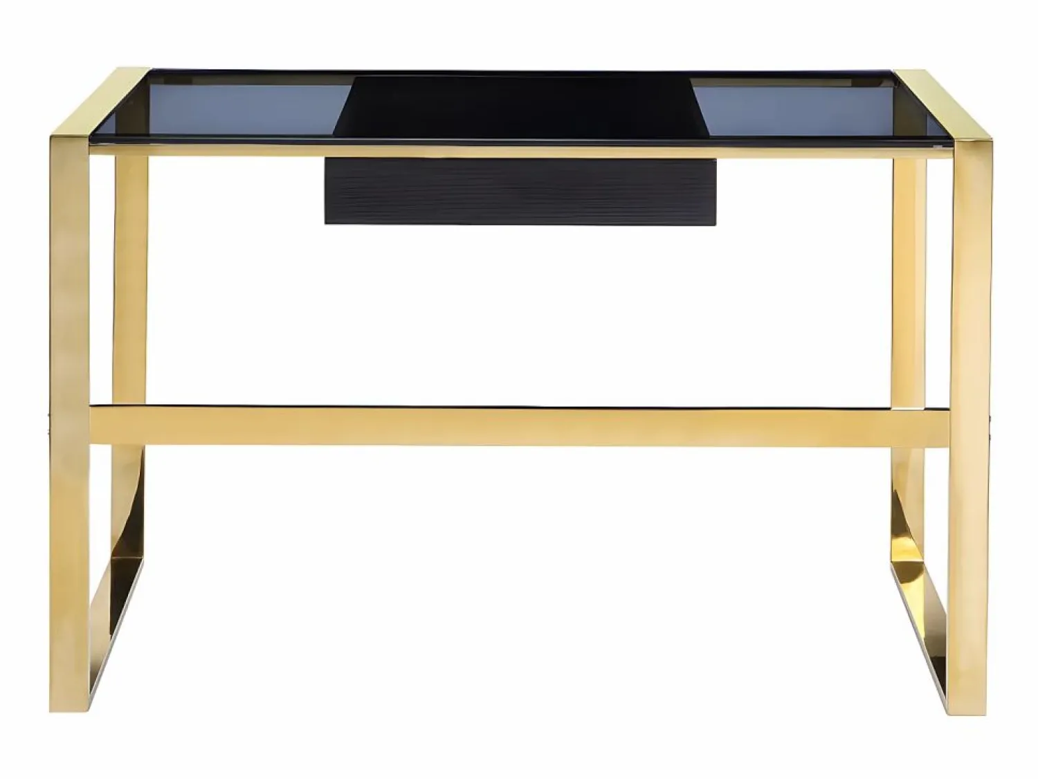 Vente-unique Escritorio design con 1 cajón cristal templado y acero y dorado. SALI Negro
