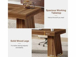 Outlet Escritorio ejecutivo de 140 cm, escritorio de oficina doméstica de estilo moderno del siglo XX con base de doble trapecio Mesa De Ordenador