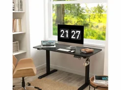 Discount Escritorio eléctrico de pie y sentado, anticolisión y antisobrecalentamiento, paneles de MDF, (140x70x72-116 cm) Mesa Gaming