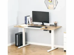 Escritorio eléctrico regulable en altura, estructura de metal, y madera natural (140x70x72-116cm)