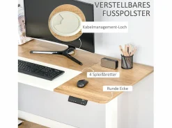 Escritorio eléctrico regulable en altura, estructura de metal, y madera natural (140x70x72-116cm)