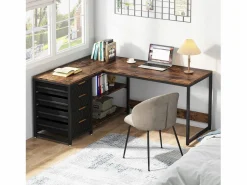 New Escritorio en forma de L con estantes, reversible, en forma de L, con soporte para pantalla y estantes (Marrón negro) Mesa De Ordenador