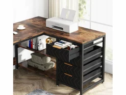 New Escritorio en forma de L con estantes, reversible, en forma de L, con soporte para pantalla y estantes (Marrón negro) Mesa De Ordenador