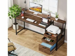 Tribesigns Escritorio ergonómico con cajones y soporte para monitor - 160 x 50 x 90 cm - Escritorio ergonómico con ranura para impresora - para oficina en casa
