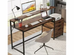 Tribesigns Escritorio ergonómico con cajones y soporte para monitor - 160 x 50 x 90 cm - Escritorio ergonómico con ranura para impresora - para oficina en casa