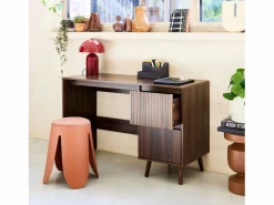 Sweeek Escritorio escandinavo decoración madera 2 cajones nogal