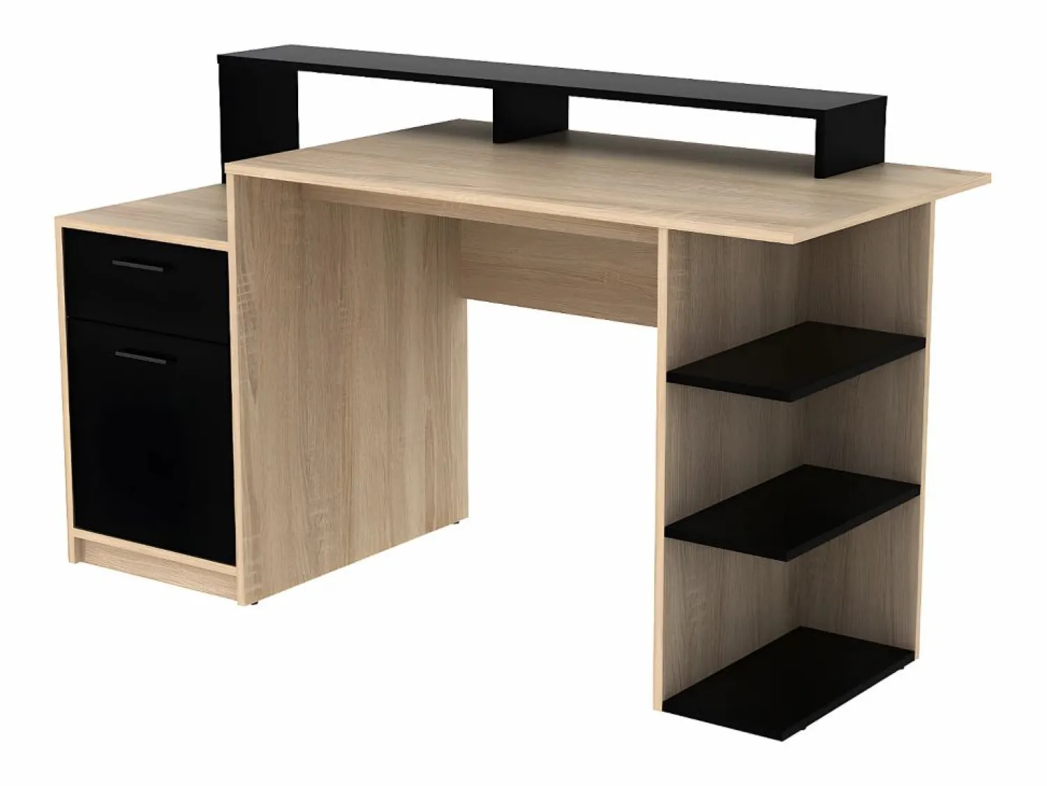 Online Vente-unique Escritorio espacios de almacenaje color roble y negro ZACHARIE III Negro / Color natural claro