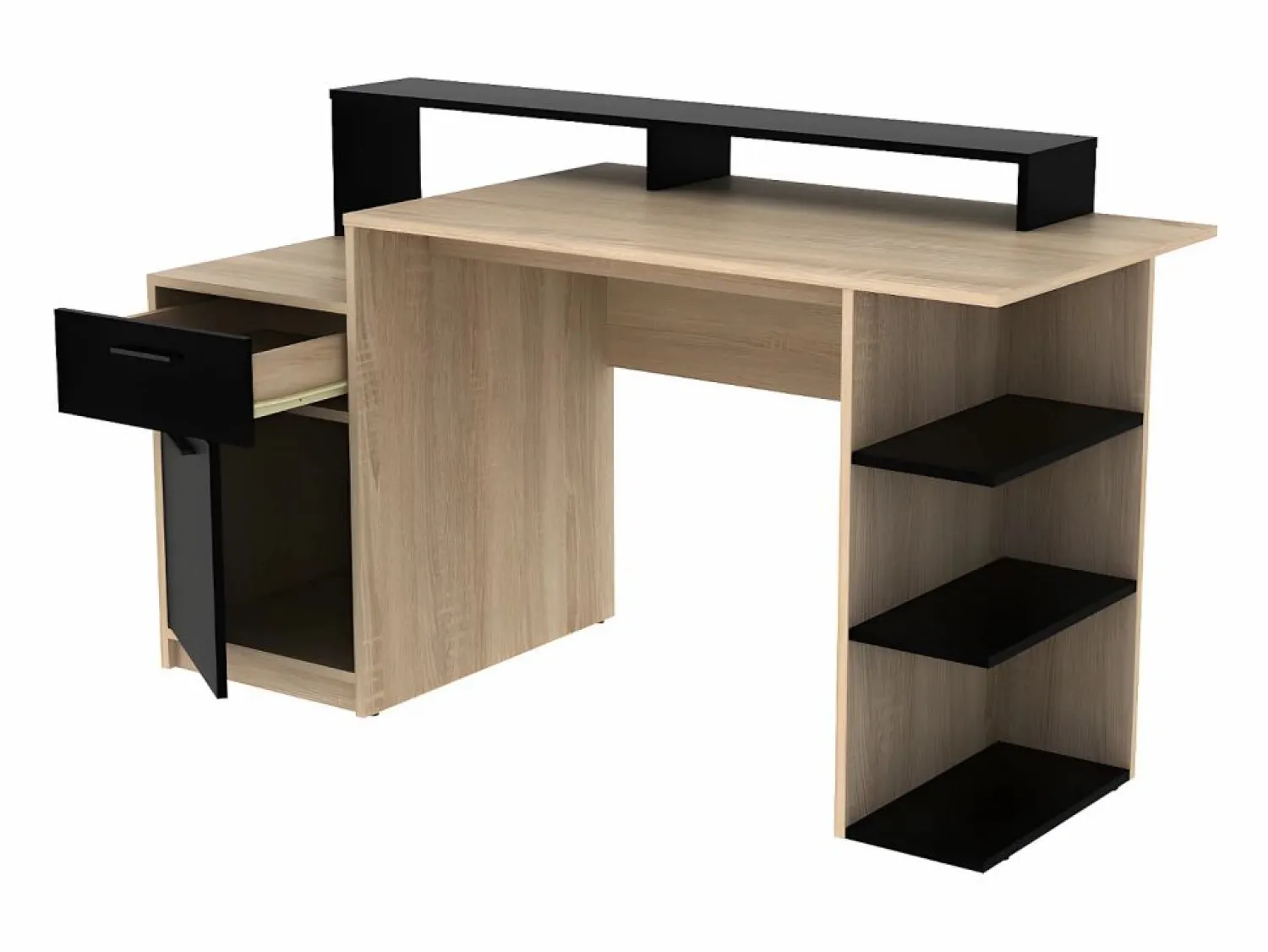 Online Vente-unique Escritorio espacios de almacenaje color roble y negro ZACHARIE III Negro / Color natural claro