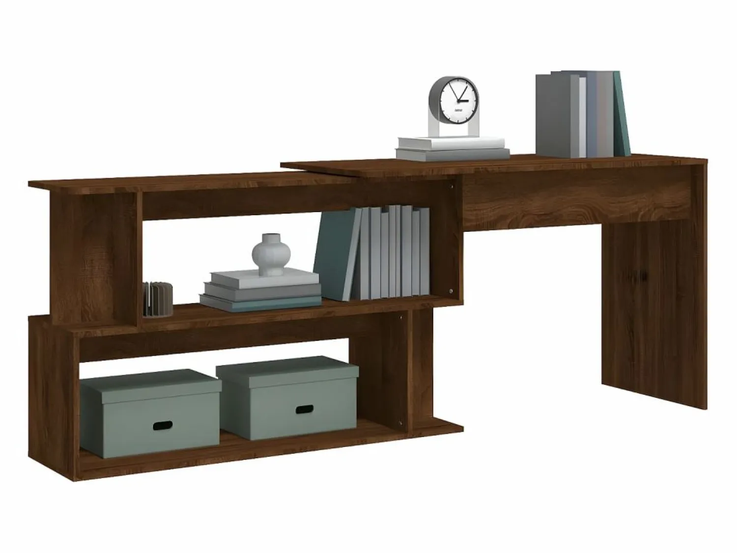 Outlet Clicnbuy Escritorio esquina madera contrachapada color roble 200x50x76cm Marru00f3n