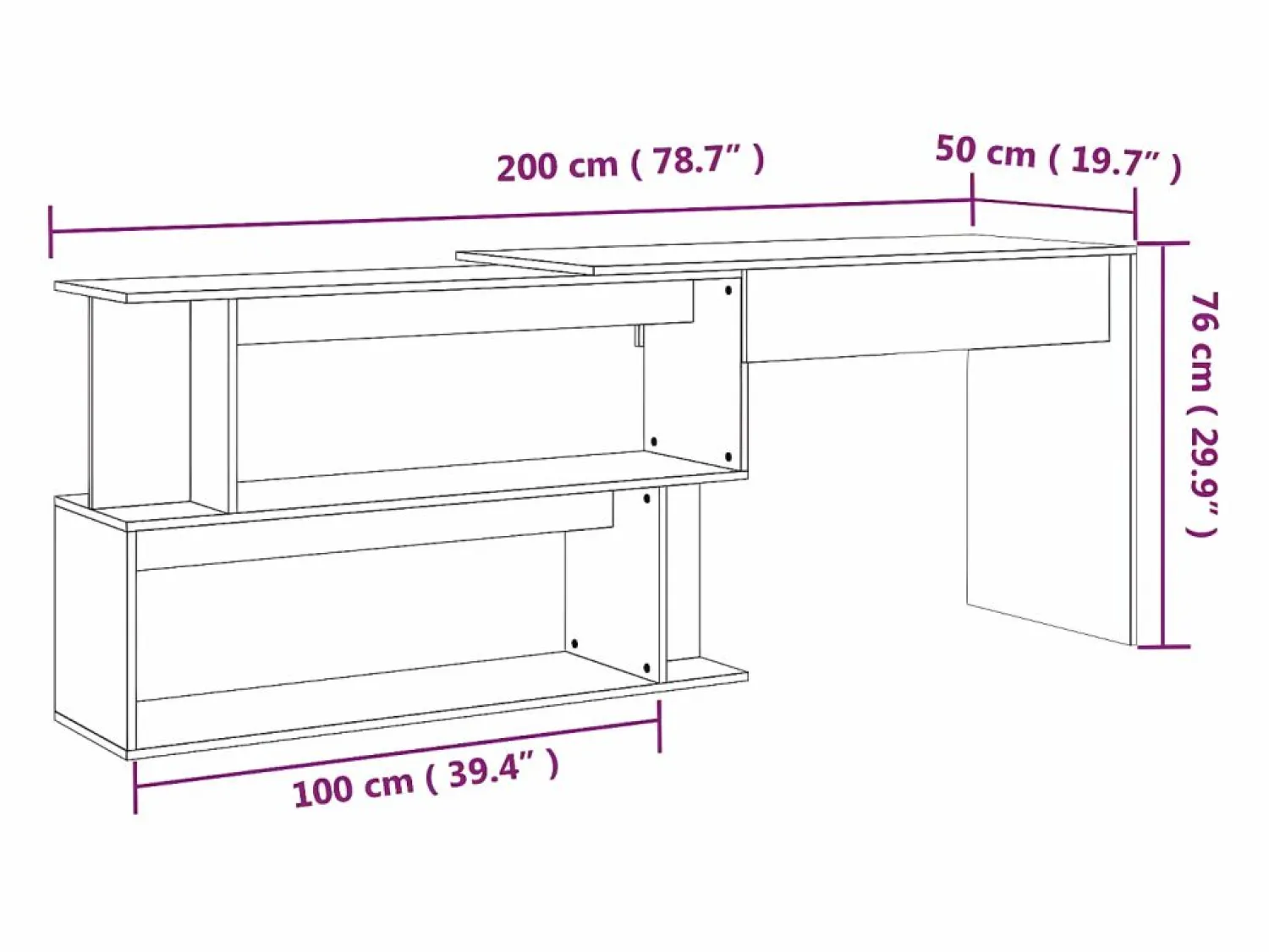 Outlet Clicnbuy Escritorio esquina madera contrachapada color roble 200x50x76cm Marru00f3n