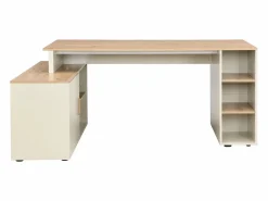 New Vente-unique Escritorio esquinero con almacenamiento en MDF beige y natural - ROMIARA Beige / Color natural claro