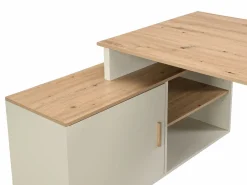 New Vente-unique Escritorio esquinero con almacenamiento en MDF beige y natural - ROMIARA Beige / Color natural claro