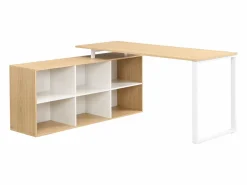 Discount Vente-unique Escritorio esquinero con almacenamiento en MDF blanco y natural - NIPILI Color natural claro / Blanco