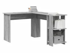 Clicnbuy Escritorio Esquinero con Almacenamiento con estante Sonoma Gris