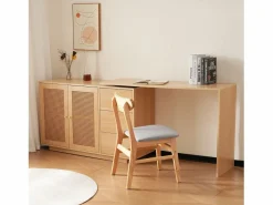 Escritorio esquinero en forma de L, mesa de ordenador con puertas de ratán, diseño moderno, blanco, 126 cm (126 x 40 x 75 cm)